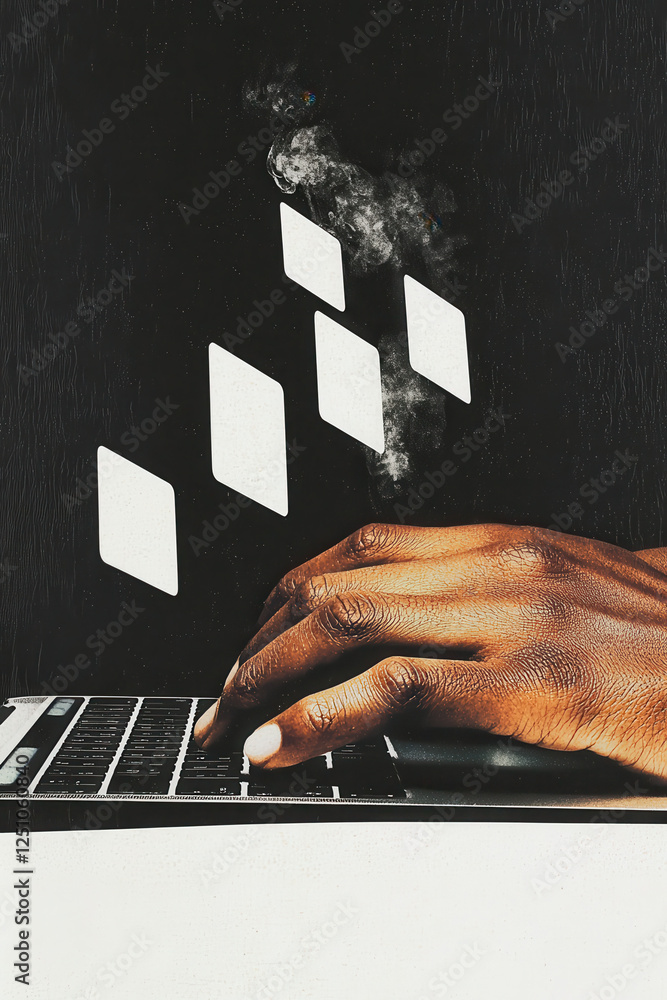 Poster exploring the intricate relationship between hand and technology: a stunning visual representation o