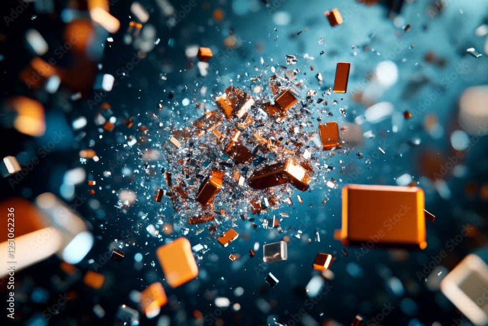 Poster explosive burst of vibrant particles creating a dynamic visual effect in a captivating digital lands