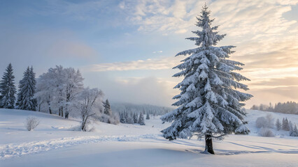 winter landscape with trees ,  Snowy Pine Tree ,  landscape beautiful place