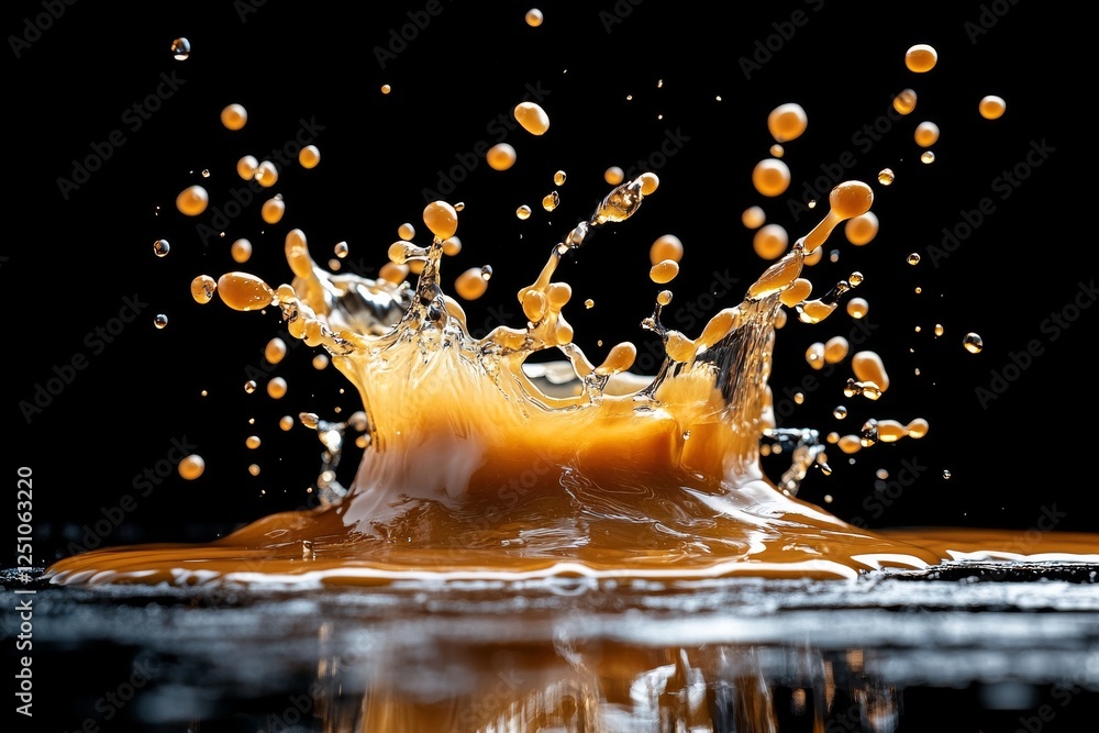 Poster Liquid splashes create dynamic patterns against a dark background emphasizing movement and contrast