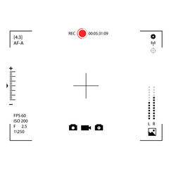 Video capture shooting camera, clarity photography and snapshot, lens device and focus, shoot and shutter picture illustration, camcorder interface vector