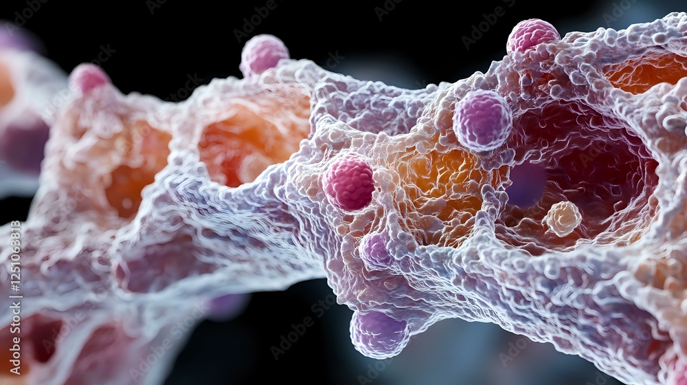 Aufkleber microscopic view of cancer cells with interconnected network structure showing detailed cellular mem