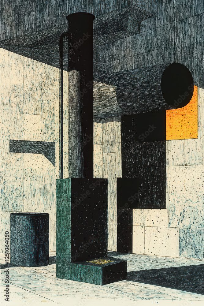 Poster exploring abstract architectural spaces: a captivating journey through geometry, light, and shadows 