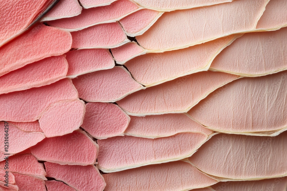 Poster close-up view of delicate pink fish scales highlighting intricate textures and vibrant colors in nat