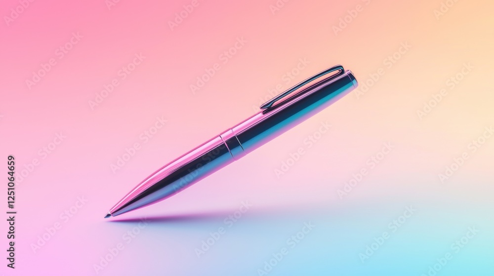 Poster 3d rendering of a ballpoint pen. the pen is in the center of the image and is positioned in a way th