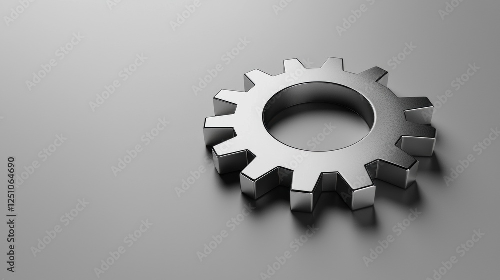 Poster 3d rendering of a gear or cogwheel. it is made of metal and has a shiny, metallic finish. the gear h