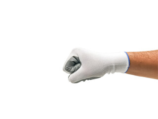 Male hand wearing safety gloves isolated on white background
