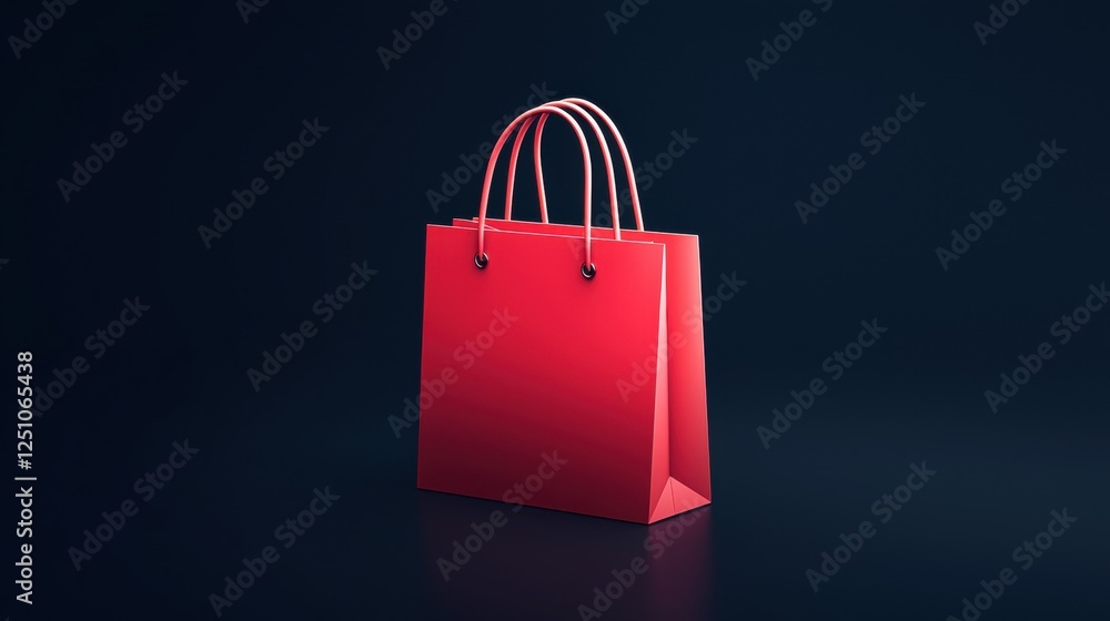 Poster 3d rendering of a red shopping bag on a dark blue background. the bag is rectangular in shape and ha