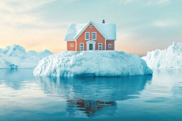 house floating in an iceberg concept of climate change