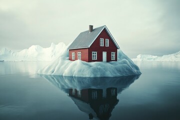 surreal house floating in an iceberg concept of sea level rise