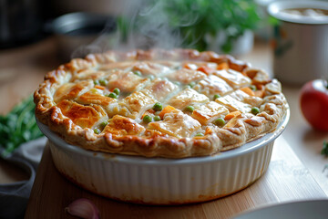 Freshly Baked Golden Quiche with Cheese and Vegetables