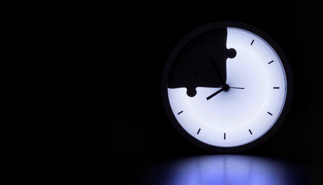 Modern digital clock with a jigsaw puzzle piece missing, highlighting lost time during Daylight Saving Time