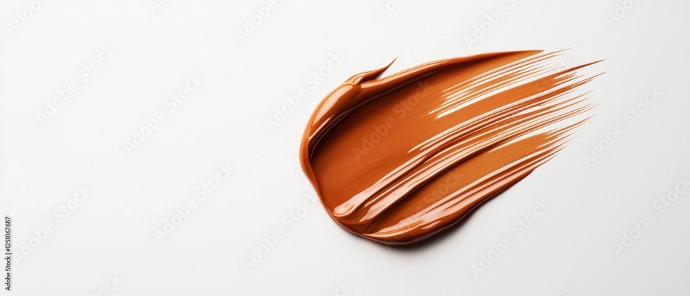 Poster close-up of a swatch of a liquid foundation or concealer. the swatch is in the shape of a leaf and i