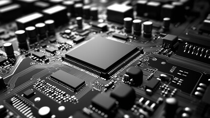 Fototapeta premium Abstract close-up of a glowing digital circuit board, showcasing intricate connections and technological design 
