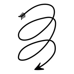 Hand drawn doodle arrow pointing down on white background.