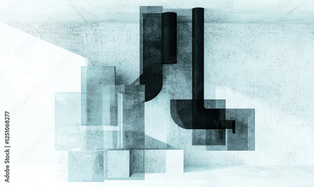Poster exploring modern architectural perspectives: a minimalist interpretation of concrete and light in a 
