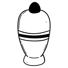 Hand drawn doodle funeral urn with ashes on white background.