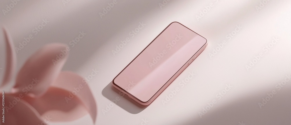 Aufkleber 3d rendering of a pink smartphone lying on a white surface. the phone is in the center of the image,