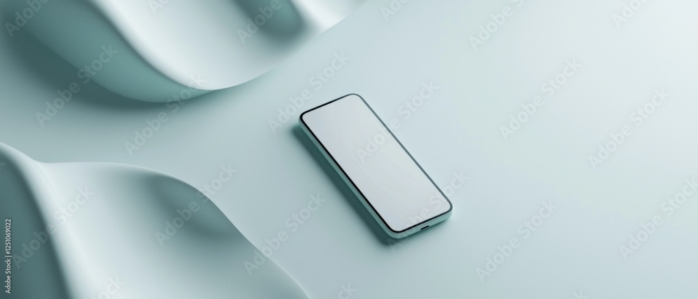 Poster 3d rendering of a smartphone lying on a light blue background. the phone is in the center of the ima