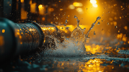A dynamic splash of water illuminated by warm lights, capturing the beauty and energy of nature in a captivating moment
