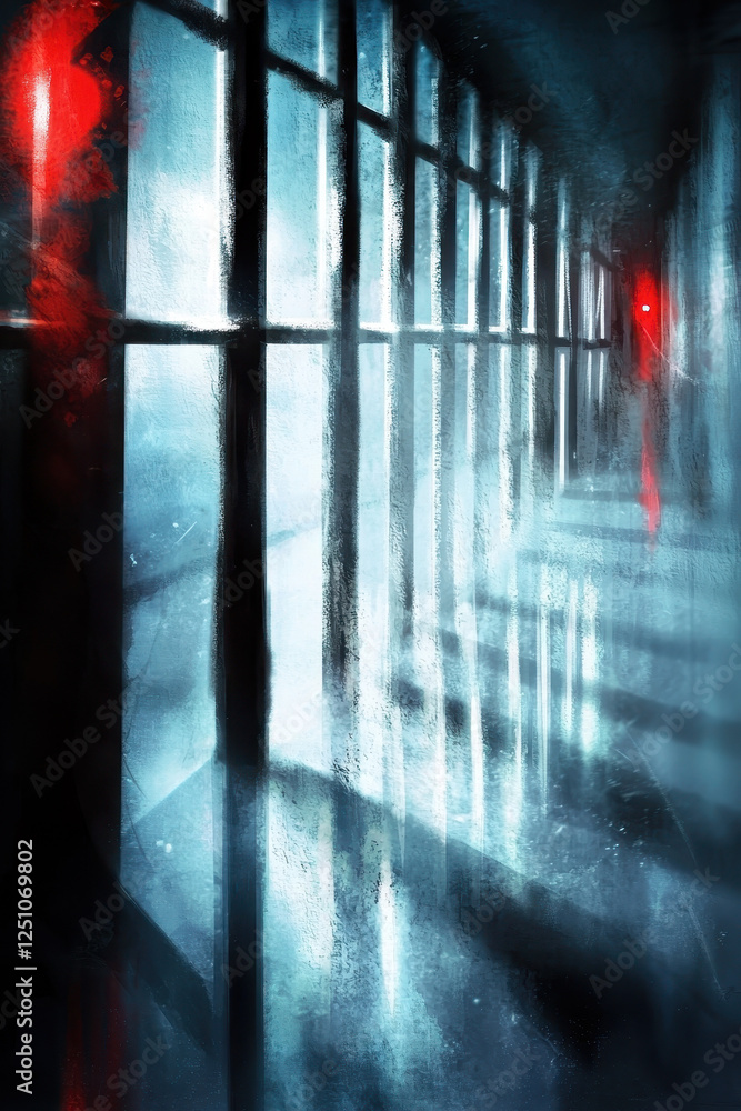 Poster exploring the ethereal aesthetic of shadows and light: a captivating journey through darkened halls 