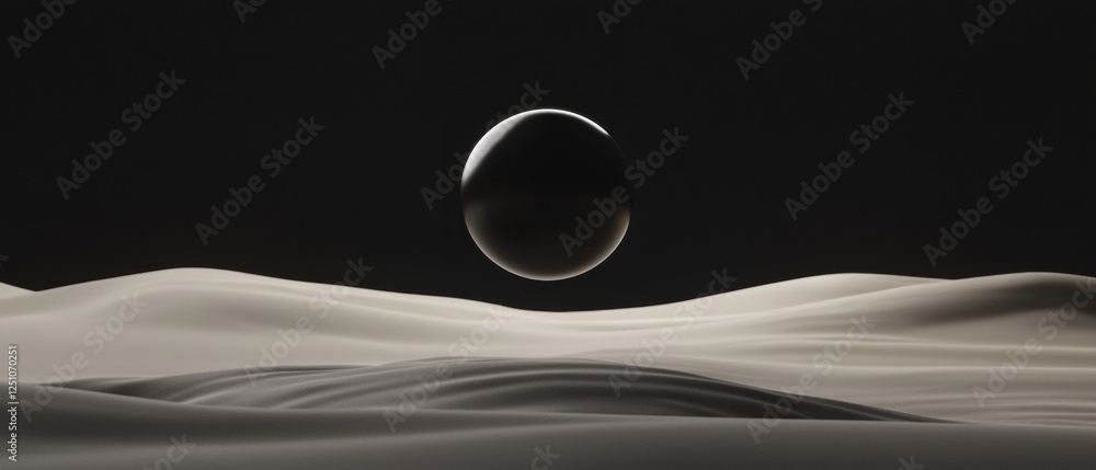 Poster black and white photograph of a planet in the center. the planet is spherical and appears to be floa