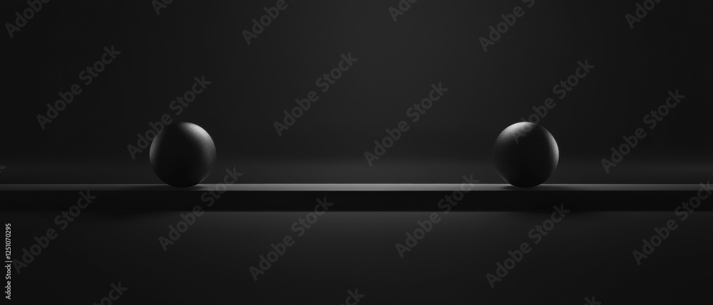 Poster black and white photograph of two spheres on a horizontal line. the spheres are spherical in shape a