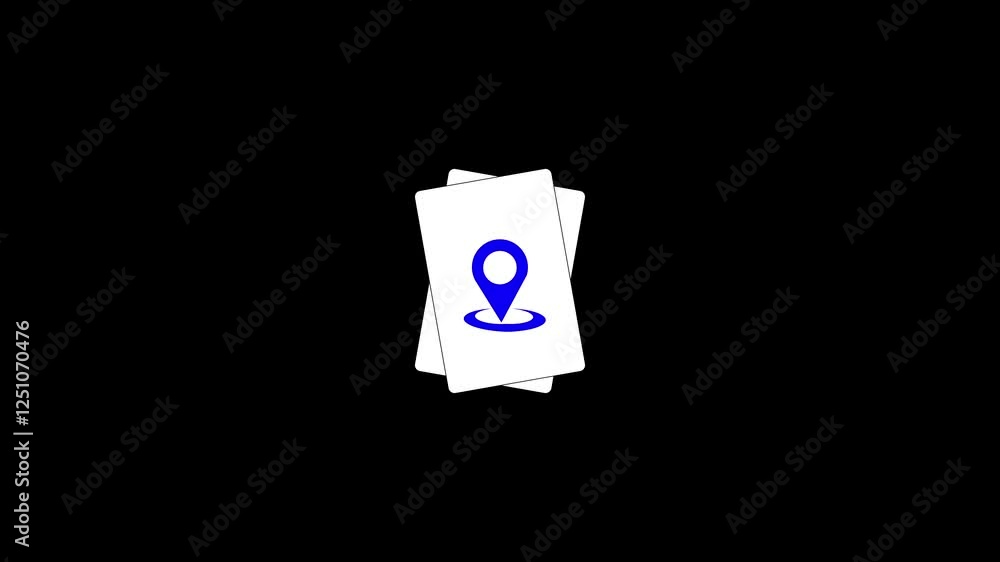 Poster pin location icon animation on the paper map, 3d looping animation. location indicator and location 