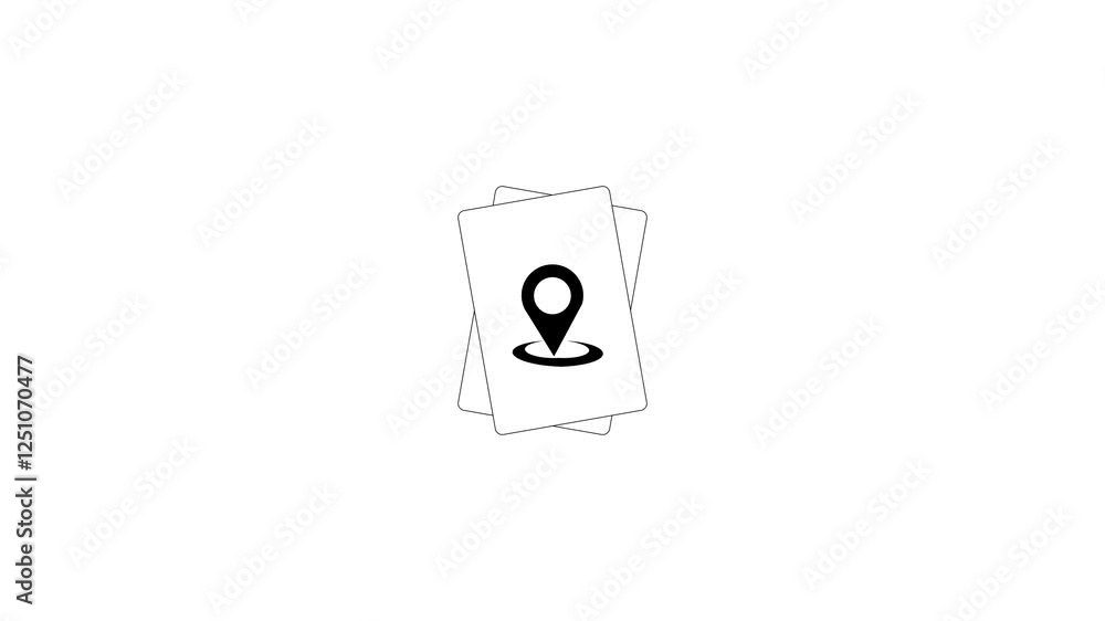 Poster pin location icon animation on the paper map, 3d looping animation. location indicator and location 