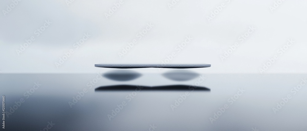 Poster black and white photograph of a rectangular object floating on top of a body of water. the object ap