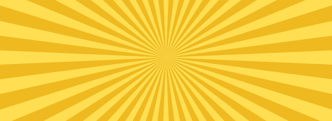 Fototapeta premium Yellow banner with Sun rays, yellow comic lines background. Sunburst wallpaper