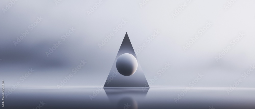 Aufkleber digital art piece that appears to be a 3d rendering of a triangle with a sphere in the center.