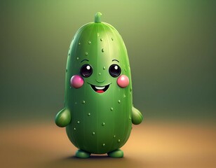 kawaii green cucumber vegetable character