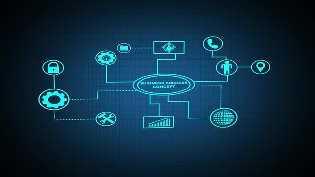 Business success concept, technology icon, internet and networking concept animation. Business success icon by social network icon animation, networking concept animation.