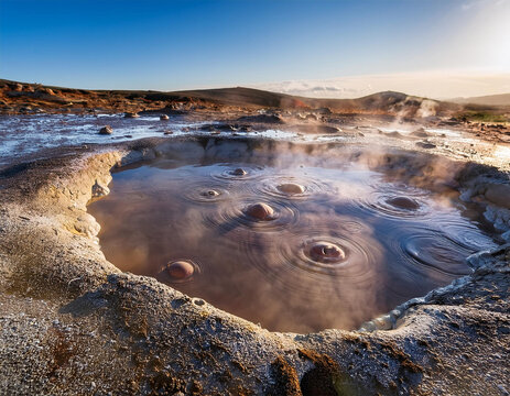 closeup of bubbling geothermal mud pots in a natural landscape showcasing earth s unique geothermal activity and vibrant colors of mineral rich soil and mud