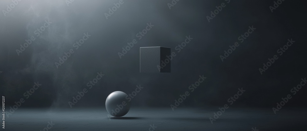 Poster dark room with a single white sphere in the center. the sphere is spherical and appears to be floati