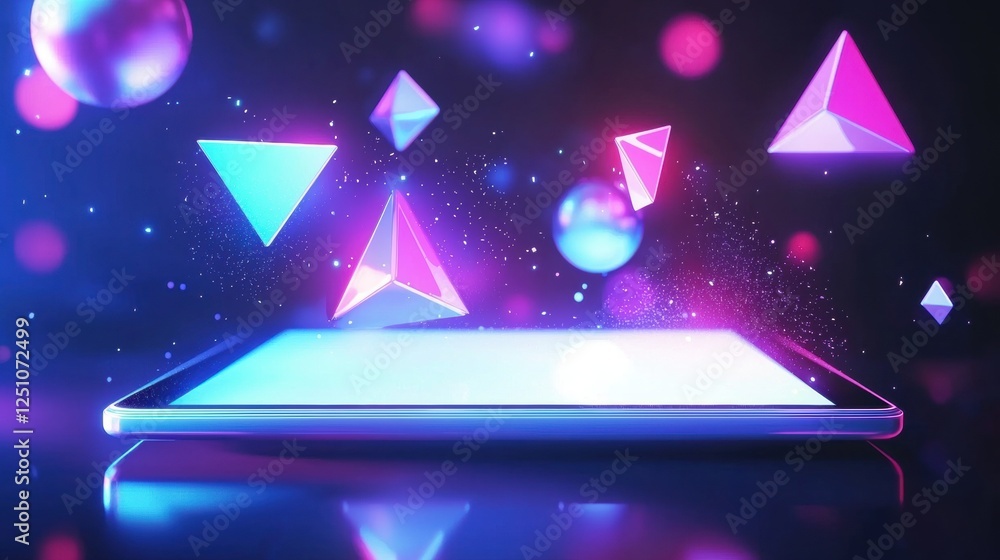 Aufkleber digital illustration of a tablet with a futuristic design. the tablet is in the center of the image 