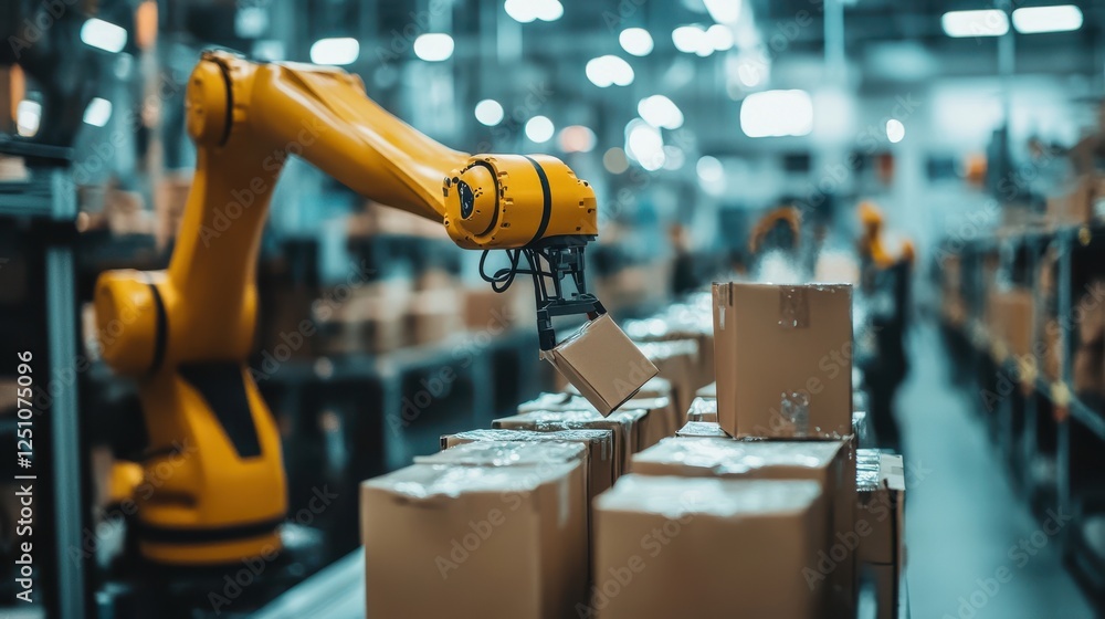 Aufkleber a robot is picking up a box in a warehouse. generative ai