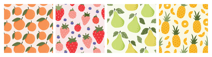 Summer collection with fruits seamless patterns, decorative wallpaper.
