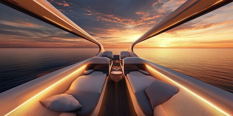 Luxury Yacht Sunset Cruise: Panoramic Ocean View from Modern Vessel
