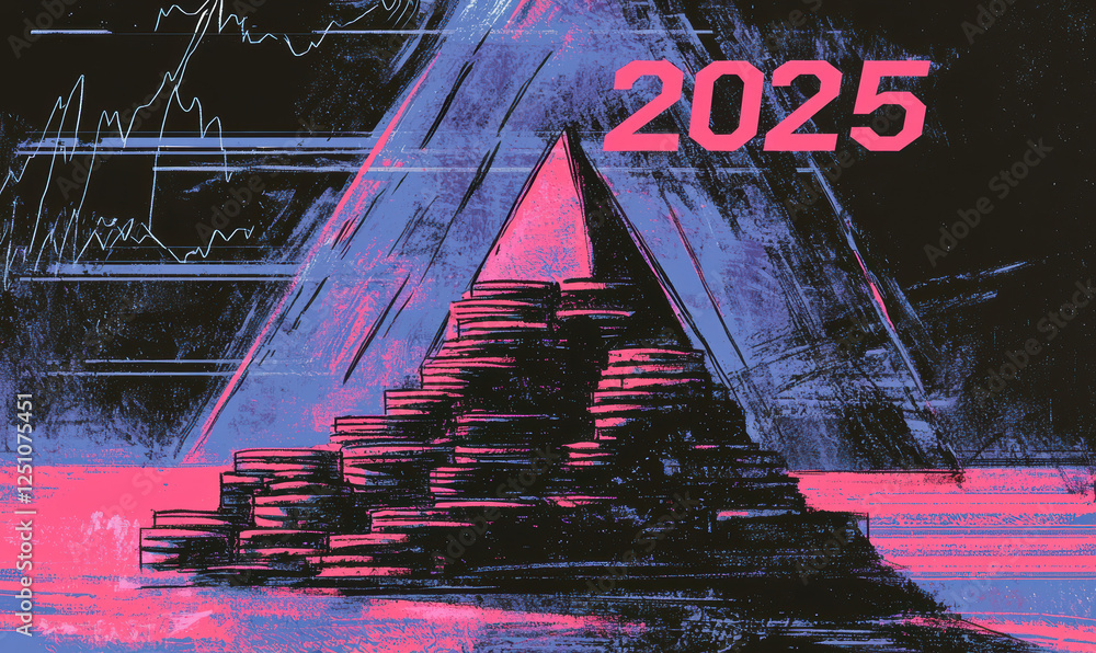 Poster exploring business trends and financial growth: a futuristic perspective on 2025 with innovative str
