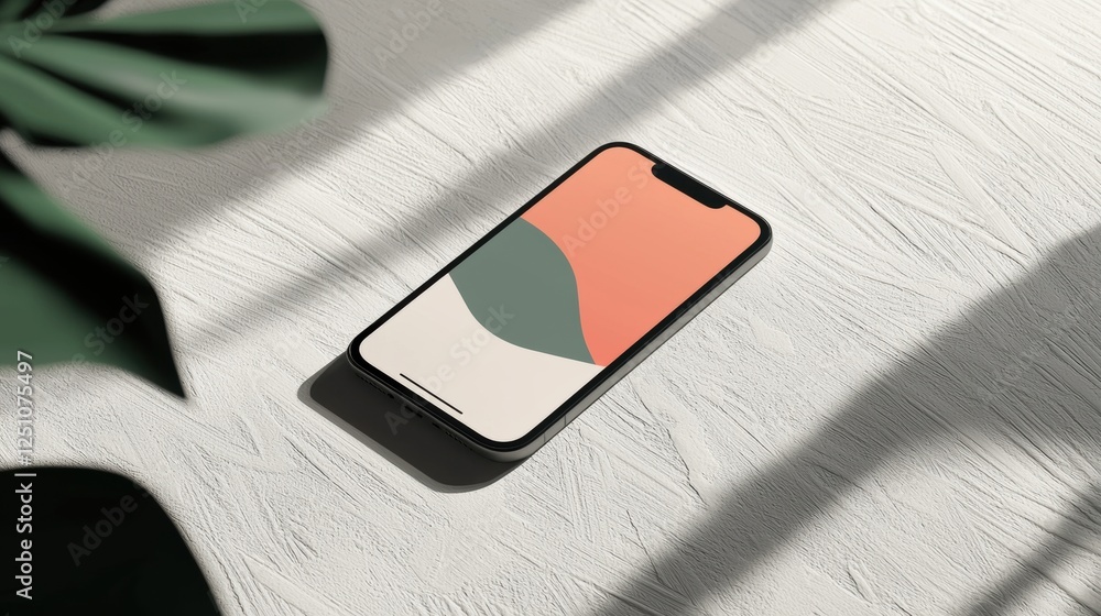 Poster smartphone lying on a white textured surface. the phone is black in color and has a large screen.