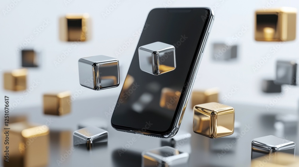 Aufkleber black smartphone with a black screen in the center. the phone is surrounded by several small cubes o