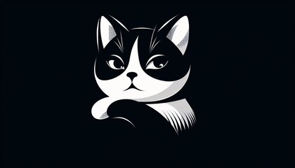 Minimalist Black and White Cat Illustration. The artwork features clean lines and a modern design that highlights the cat's features.