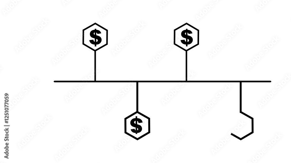Poster minimalist horizontal time line with hexagon markers and dollar sign symbol icon animation. concept 