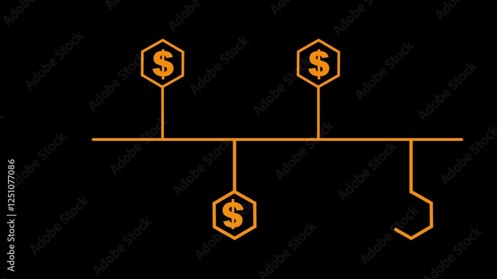 Poster minimalist horizontal time line with hexagon markers and dollar sign symbol icon animation. concept 