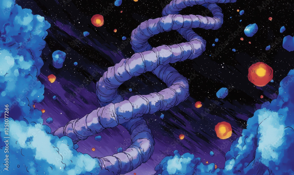 Poster exploring the cosmic realm: a stunning visualization of molecular structures in space, capturing the