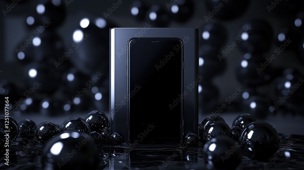 Aufkleber black smartphone with a blank screen lying on a surface of water. the phone is in the center of the 