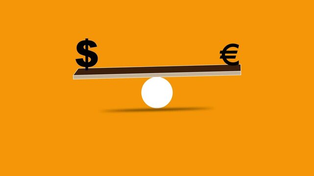 Euro Dollar seesaw animation. Up dawn, rate comparison currency. Change USD EUR icon, symbols. USA versus EU Europe currency, loop video. Money weights. Transparency, green screen background footage