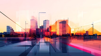 Abstract Cityscape at Sunrise Modern Architecture Design